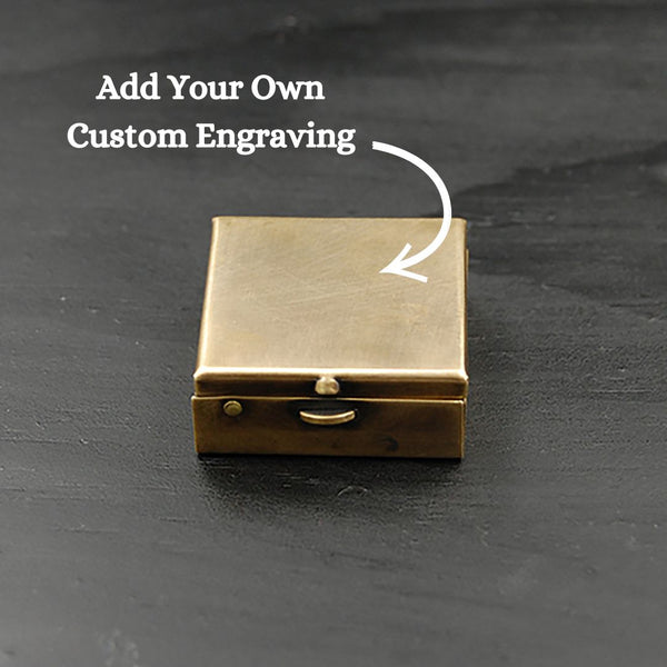Custom Engraved 1.25" Square Brass Pill or Trinket Box  -- Push Button Mechanism Opens Lid!