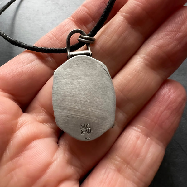 Oval Sterling Silver Pendant Featuring Copper Plate Etched with an Isopod Under Glass on a Vegan Choker Necklace