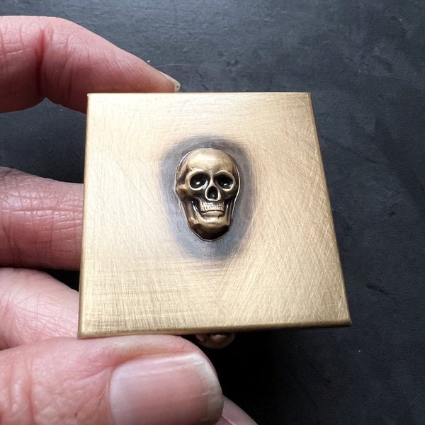 Customizable 1.5" Square Brass Pill or Trinket Box with Your Choice of 3D Lid Decor — Choose Skull, Animals, Insects, or Celestial Motifs!