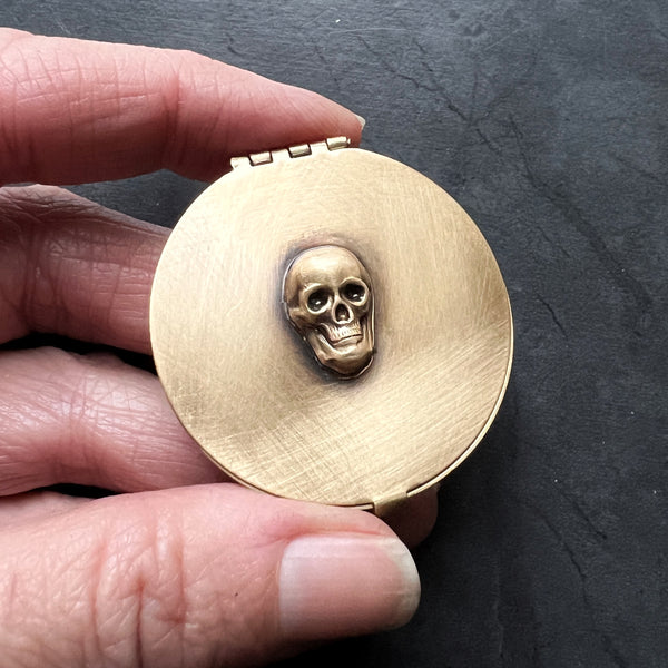 Customizable Small Round 1.6" Brass Pill or Trinket Box with Your Choice of Skull, Animal, Insect or Moon & Stars on Lid!