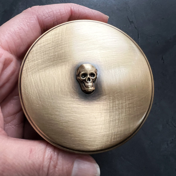 Customizable 2.6" Round Brass Pill or Trinket Box with Your Choice of 3D Lid Decor — Choose Skull, Animals, Insects, or Celestial Motifs