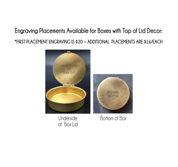 Customizable Small Round 1.6" Brass Pill or Trinket Box with Your Choice of Skull, Animal, Insect or Moon & Stars on Lid!