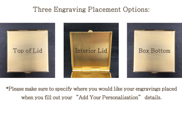 Custom Engraved 1.25" Square Brass Pill or Trinket Box  -- Push Button Mechanism Opens Lid!