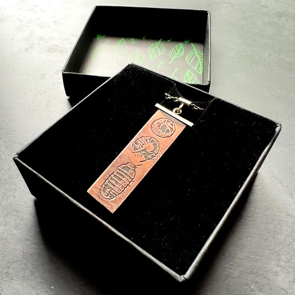 Gender Neutral Copper and Sterling Silver Isopod Necklace, With Your Choice of Vegan Choker or Sterling Silver Necklace — Pill Bug Insect Jewelry Necklace
