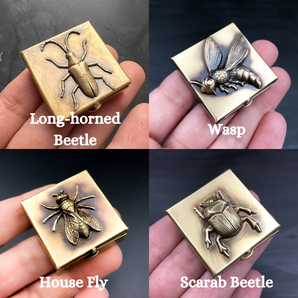 Customizable Decorative 1.25" Square Brass Pill Box with Your Choice of Skull, Insect, Animal, or Celestial Theme!