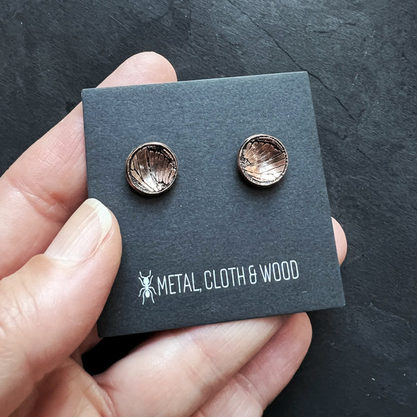 Handmade Copper & Sterling Silver Stud Earrings with Moth Insect Wing Patterns