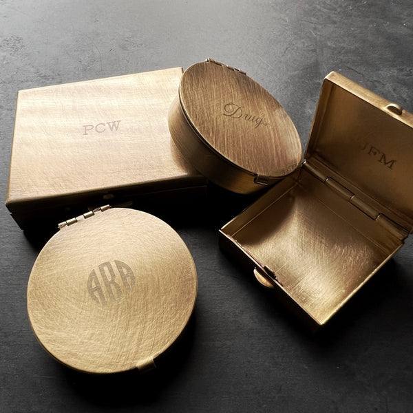 Customizable Decorative 1.25" Square Brass Pill Box with Your Choice of Skull, Insect, Animal, or Celestial Theme!
