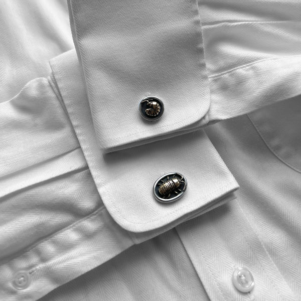 Pair of Mismatched Sterling Silver Cufflinks with Brass Isopods -- Unisex or Men's Cuff Links for Groom, Father of the Bride, or Groomsmen