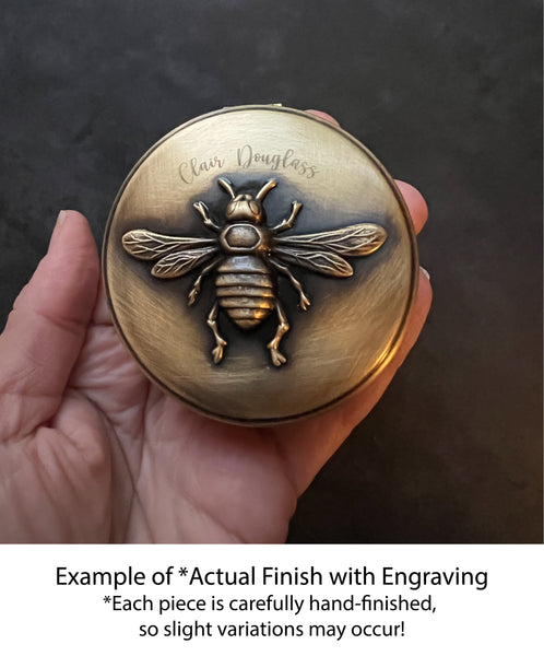 Custom Engraved 2.6" Round Brass Pill or Trinket Box with Push Button Lid
