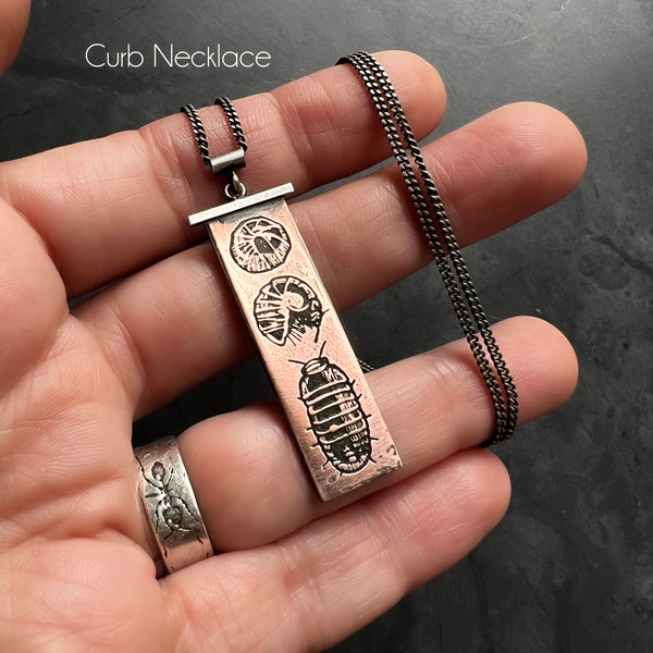 Gender Neutral Copper and Sterling Silver Isopod Necklace, With Your Choice of Vegan Choker or Sterling Silver Necklace — Pill Bug Insect Jewelry Necklace