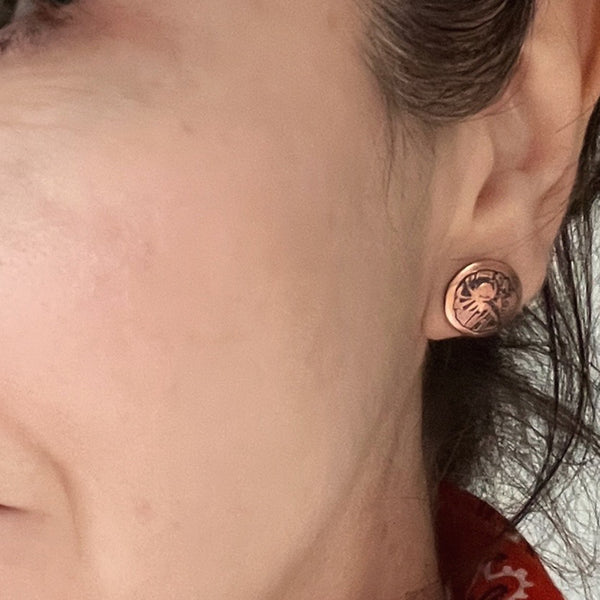 Copper and Sterling Silver Isopod Button Stud Earrings — Isopod Stud Earrings — Unique Gift for Gardener or Insect Jewelry Lover!