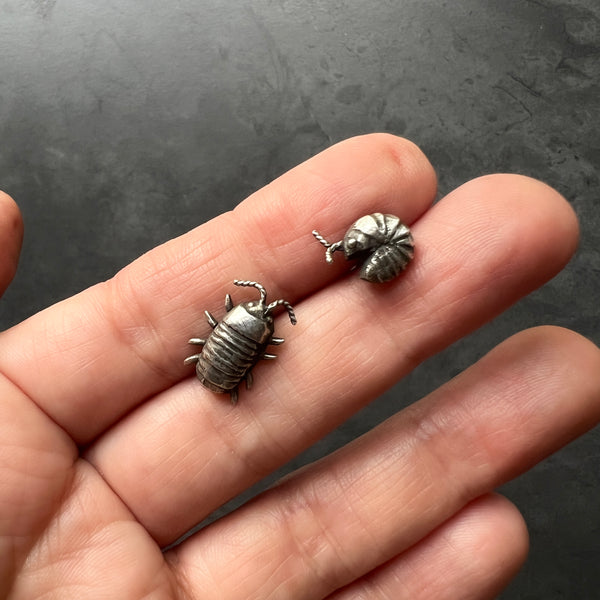 Sterling Silver, Brass, or Bronze Isopod Pins - Available Individually or as a Mismatched Pair!  Perfect Pillbug, Doodlebug, Roly Poly Gift!