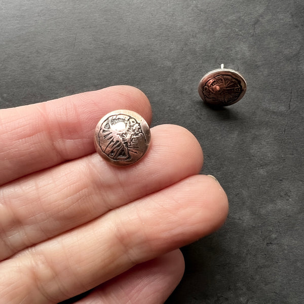 Copper and Sterling Silver Isopod Button Stud Earrings — Isopod Stud Earrings — Unique Gift for Gardener or Insect Jewelry Lover!