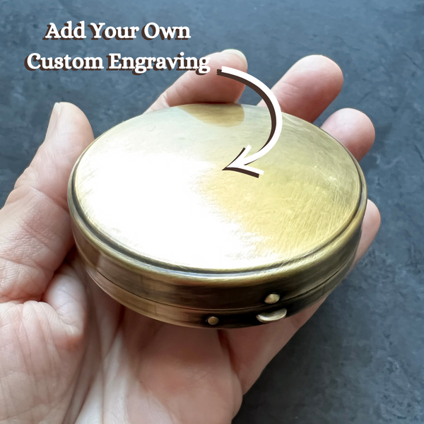 Custom Engraved Large Round Pillbox or Small Round Trinket Box