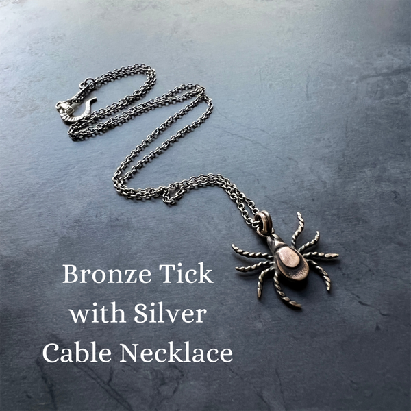 Sterling Silver or Bronze Tick Insect Pendant, With or Without Your Choice of Vegan Choker or Sterling Silver Necklace