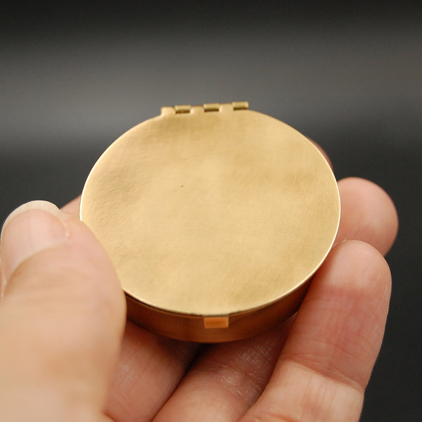 Customizable Small Round 1.6" Brass Pill or Trinket Box with Your Choice of Skull, Animal, Insect or Moon & Stars on Lid!