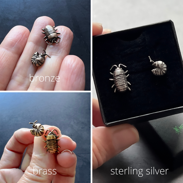 Sterling Silver, Brass, or Bronze Isopod Charm Pendant — Option to Add Your Choice of Sterling Silver Vegan Choker or Necklace