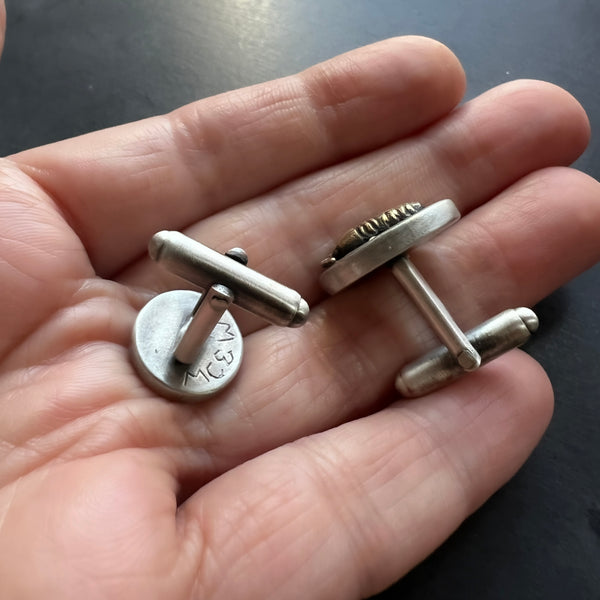 Pair of Mismatched Sterling Silver Cufflinks with Brass Isopods -- Unisex or Men's Cuff Links for Groom, Father of the Bride, or Groomsmen