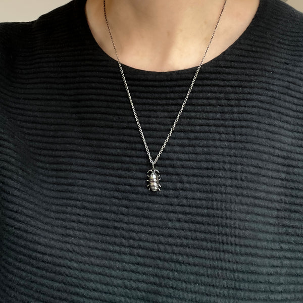 Sterling Silver, Brass, or Bronze Isopod Charm Pendant — Option to Add Your Choice of Sterling Silver Vegan Choker or Necklace