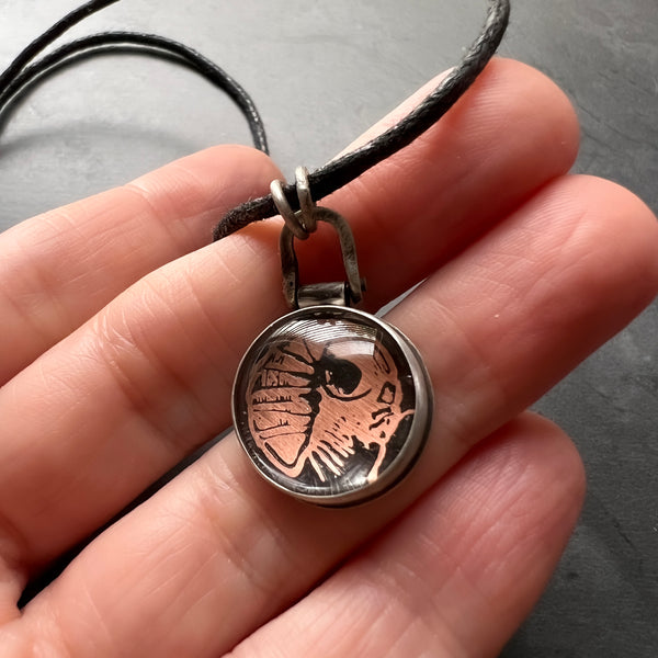 Sterling Silver and Copper Isopod Pendant on a Waxed Cotton and Sterling Silver Vegan Choker Necklace