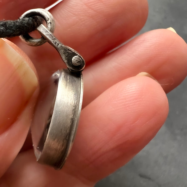 Sterling Silver and Copper Isopod Pendant on a Waxed Cotton and Sterling Silver Vegan Choker Necklace