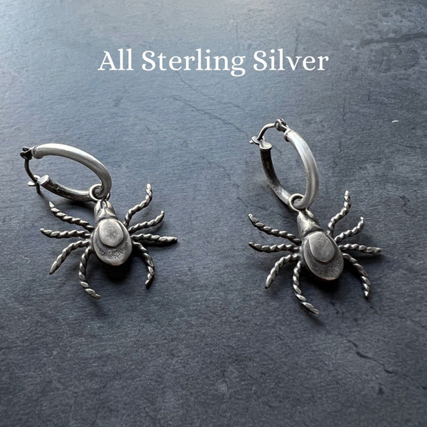 Handmade Bronze and/or Sterling Silver Tick Hoop Earrings — Insect Jewelry for Nature Lovers and Scientists Alike!