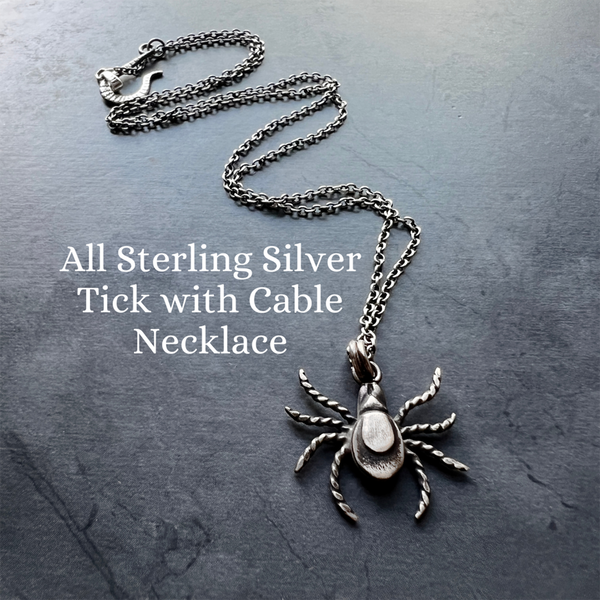 Sterling Silver or Bronze Tick Insect Pendant, With or Without Your Choice of Vegan Choker or Sterling Silver Necklace