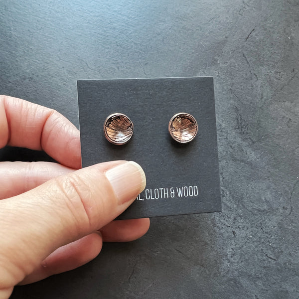 Handmade Copper & Sterling Silver Stud Earrings with Moth Insect Wing Patterns