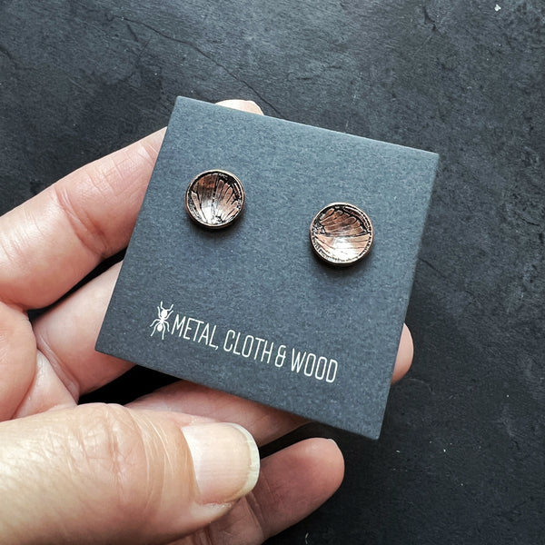 Handmade Copper & Sterling Silver Stud Earrings with Moth Insect Wing Patterns