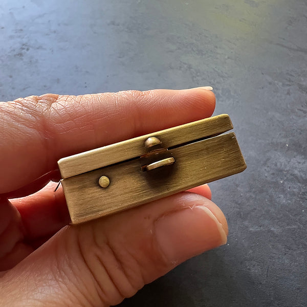 Clean and Simple 1.5" Square Brass Pill or Trinket Box — Push Button Mechanism Opens Lid!