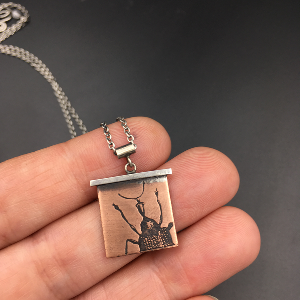 Handmade Snoutless Weevil Insect Necklace in Sterling Silver and Copper