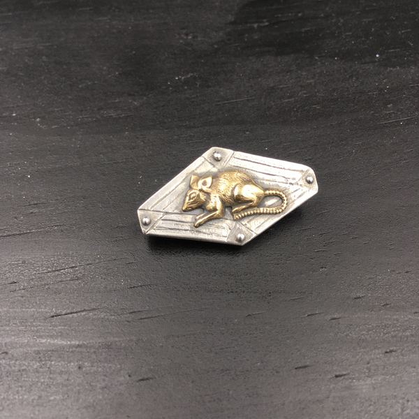 Sterling Silver Rat Brooch with Brass Detail – Handmade Mouse Brooch – Recycled Silver Rodent Pin – Gothic Animal Jewelry – Petite Lapel Pin