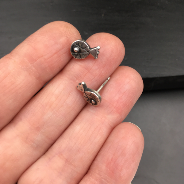 Sterling Silver Geometric Stud Earrings – Handmade Primitive Minimalist Earrings – Recycled Silver Post Earrings  – Everyday Silver Studs
