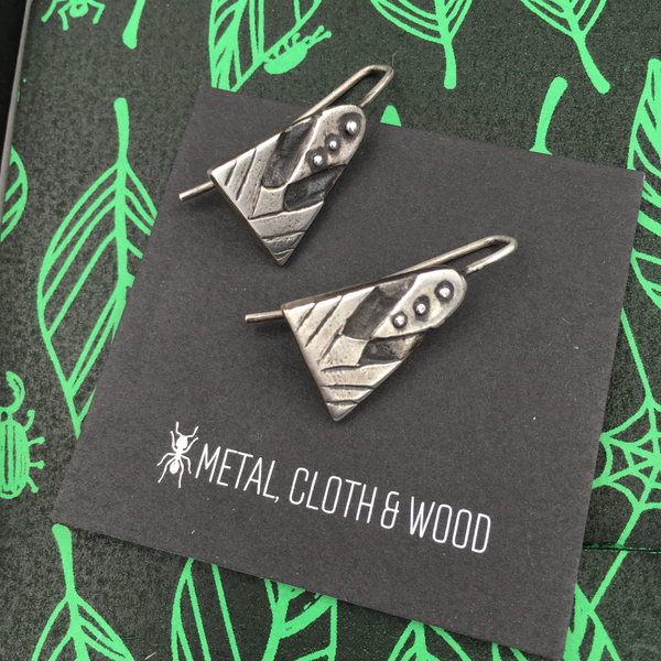 Sterling Silver Geometric Drop Earrings – Modern Primitive Minimalist Earrings – Recycled Silver Dangles – Handmade Silver Jewelry