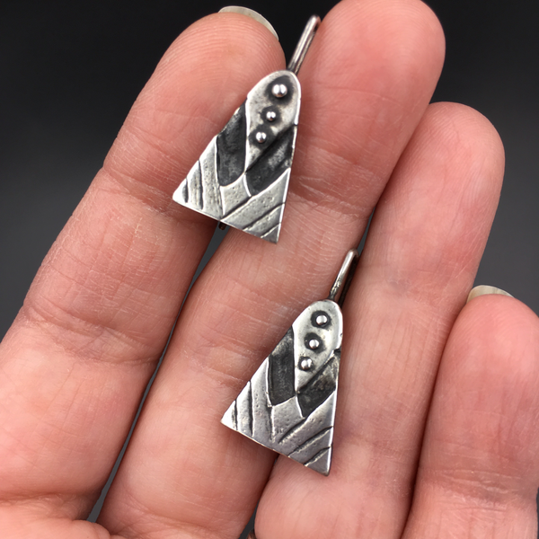 Sterling Silver Geometric Drop Earrings – Modern Primitive Minimalist Earrings – Recycled Silver Dangles – Handmade Silver Jewelry