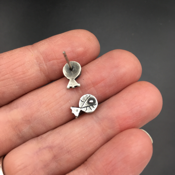 Sterling Silver Geometric Stud Earrings – Handmade Primitive Minimalist Earrings – Recycled Silver Post Earrings  – Everyday Silver Studs