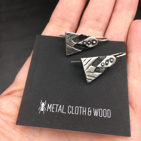 Sterling Silver Geometric Drop Earrings – Modern Primitive Minimalist Earrings – Recycled Silver Dangles – Handmade Silver Jewelry
