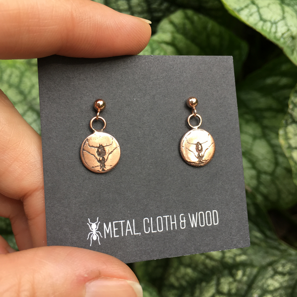 Handmade Copper and Rose Gold Filled Ant Stud Earrings -- Insect Jewelry