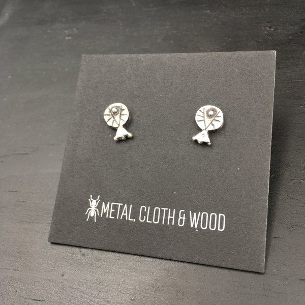 Sterling Silver Geometric Stud Earrings – Handmade Primitive Minimalist Earrings – Recycled Silver Post Earrings  – Everyday Silver Studs