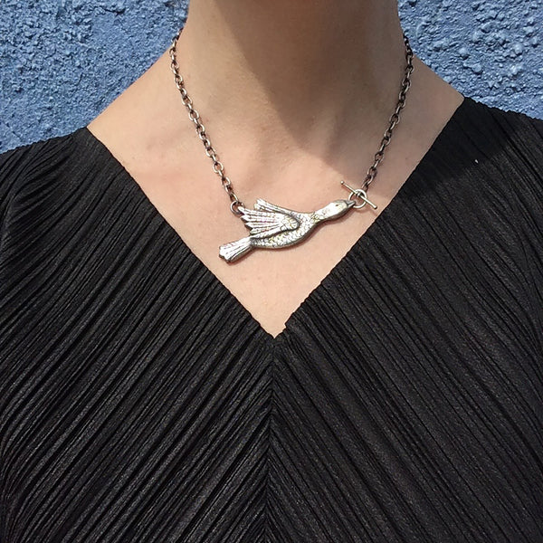 Bronze Hand Carved Goose Necklace with Toggle Clasp — Engraveable Bird Statement Necklace — You Choose the Length!