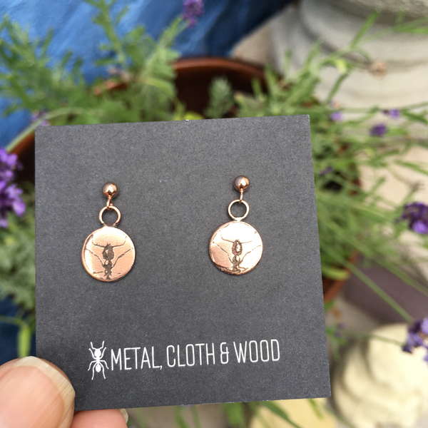 Handmade Copper and Rose Gold Filled Ant Stud Earrings -- Insect Jewelry