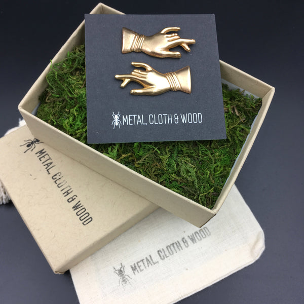 Pair of Victorian Style Handmade Brass Hand Pins -- Perfect for Collar Tips!