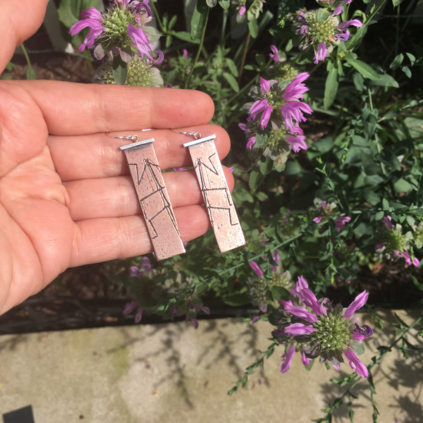 Handmade Walking Stick Insect Earrings in Sterling Silver & Copper