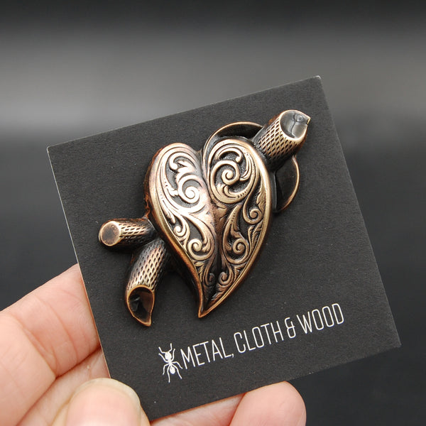 Unique Victorian Style Anatomical Heart Brooch or Pin in Brass — Perfect for Lapel Pin or as a Shoulder Brooch