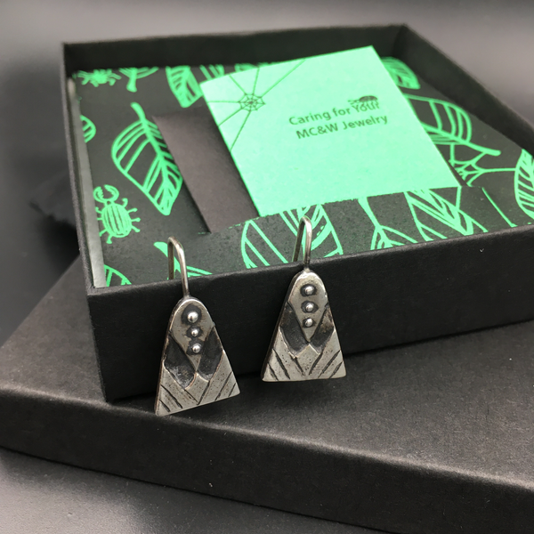 Sterling Silver Geometric Drop Earrings – Modern Primitive Minimalist Earrings – Recycled Silver Dangles – Handmade Silver Jewelry