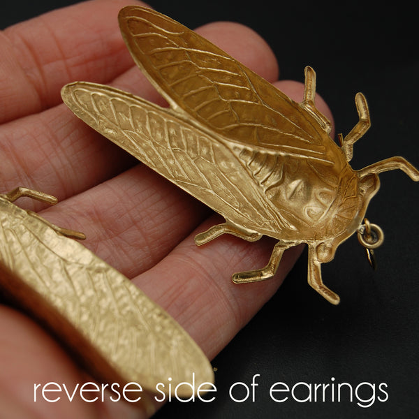 Brass and Gold Cicada Insect Earrings