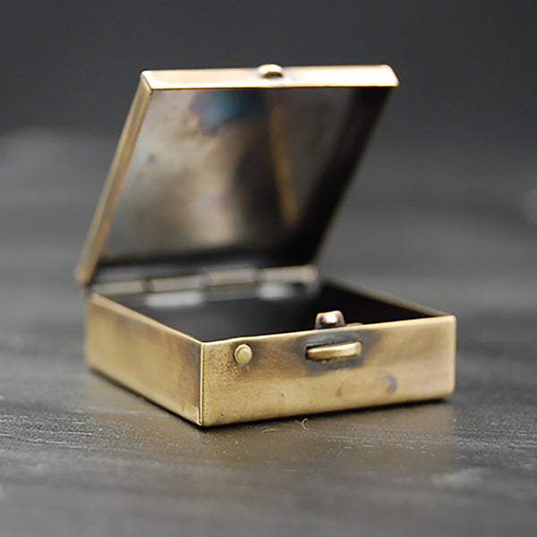 Custom Engraved 1.25" Square Brass Pill or Trinket Box  -- Push Button Mechanism Opens Lid!