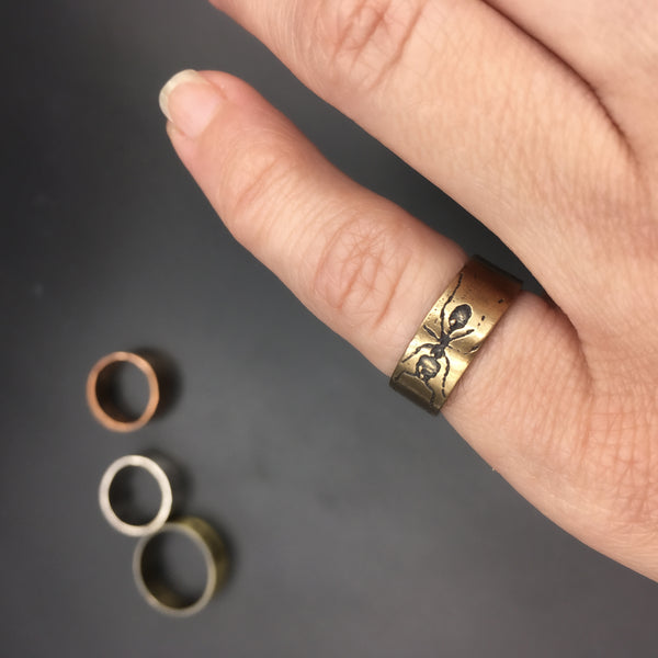 Handmade Bronze Eternity Ant Insect Ring Band