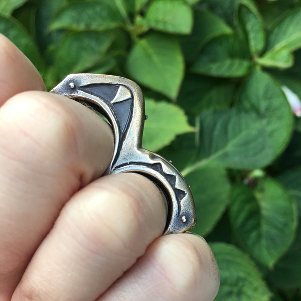 Handmade Bronze Double Ring – Custom Two-Finger Statement Ring for Women & Men, Bold Sculptural Jewelry, Made in USA