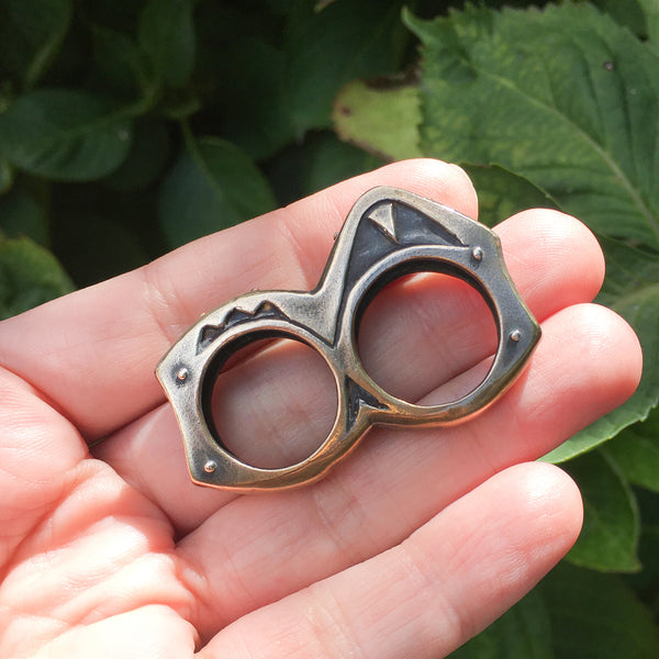 Handmade Bronze Double Ring – Custom Two-Finger Statement Ring for Women & Men, Bold Sculptural Jewelry, Made in USA